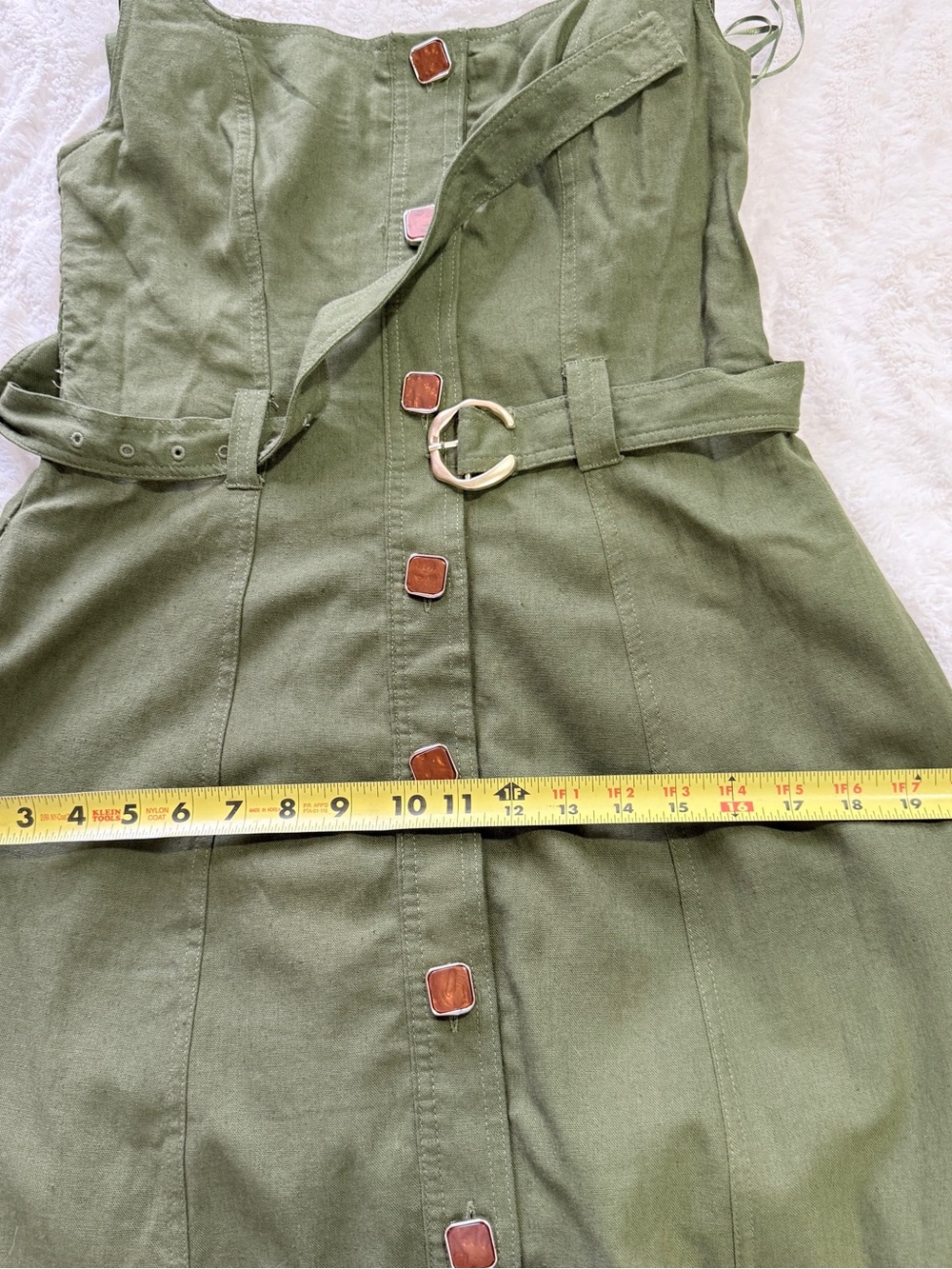 Taylor Olive Green Linen Midi Dress Belted Size 8 Coastal Resort Minimalist - Picture 14 of 14